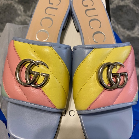 GUCCI Pastel Nappa Double G Matelasse Leather Sandals 37.5 - Picture 7 of 10